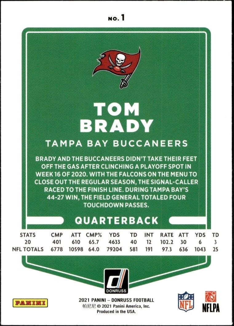 2021 Donruss Tom Brady #1 football trading card back