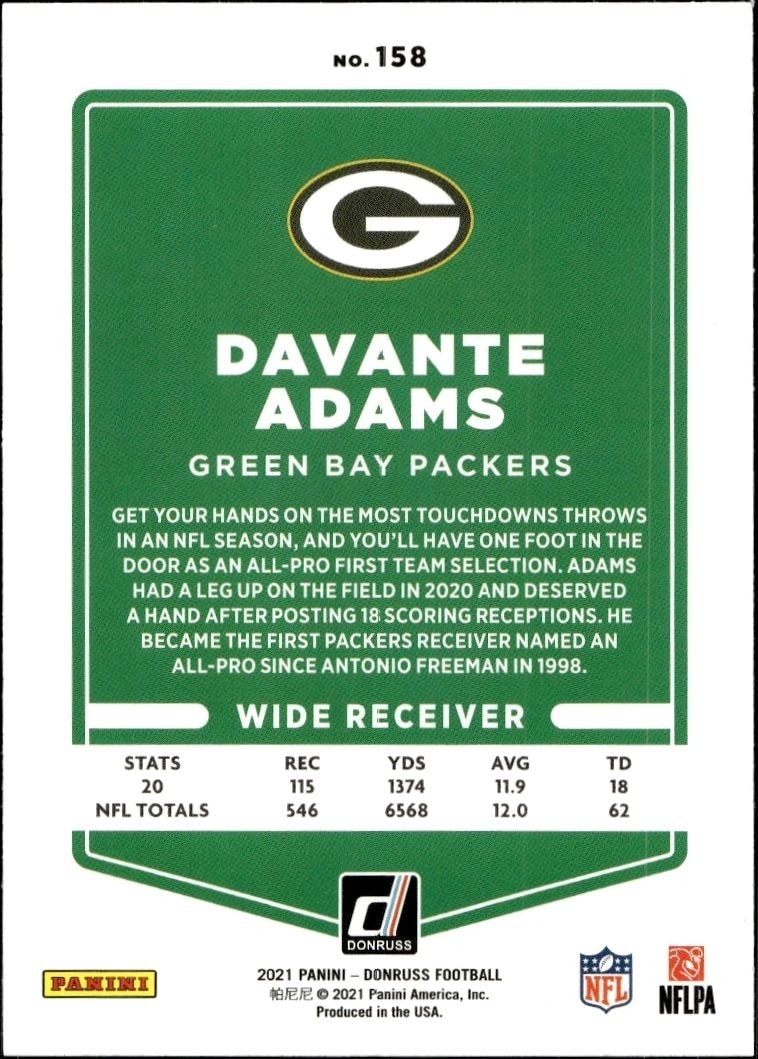 2021 Donruss Davante Adams #158 football trading card back