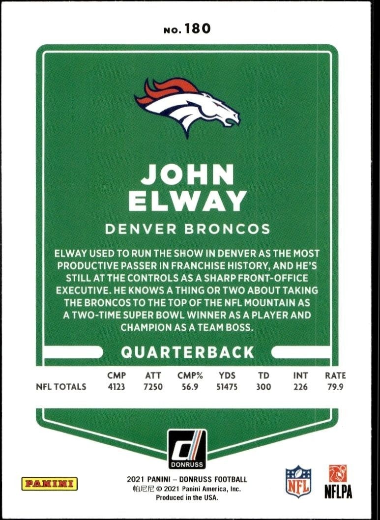 2021 Donruss John Elway #180 football trading card back