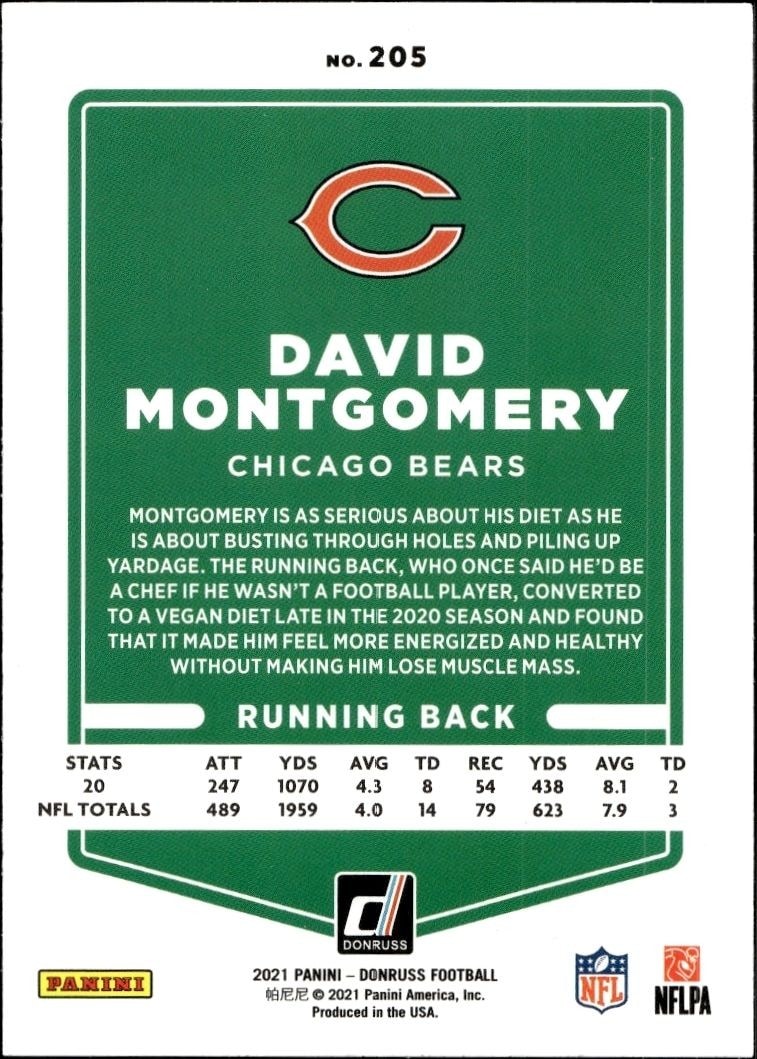 2021 Donruss David Montgomery #205 football trading card back
