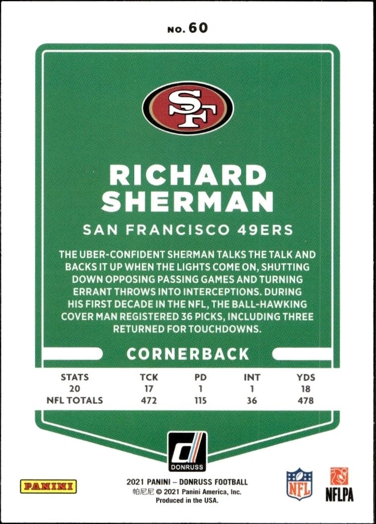 2021 Donruss Richard Sherman #60 football trading card back