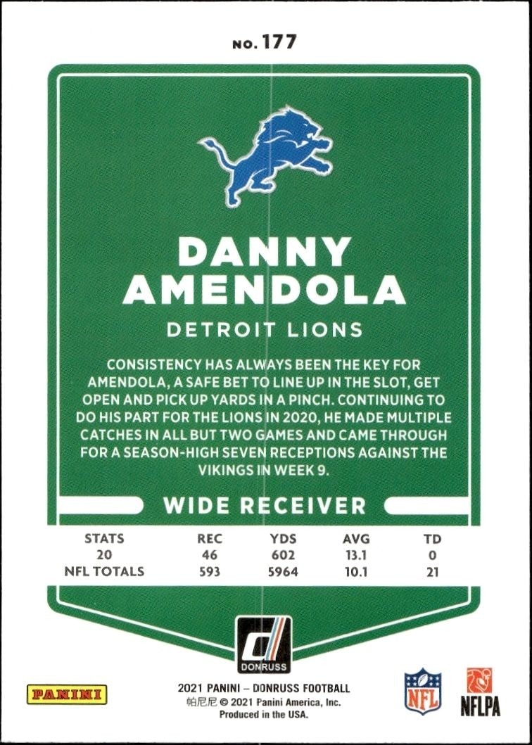 2021 Donruss Danny Amendola #177 football trading card back