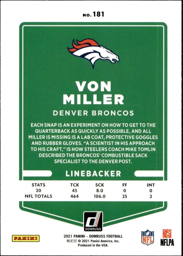 2021 Donruss Von Miller #181 football trading card back