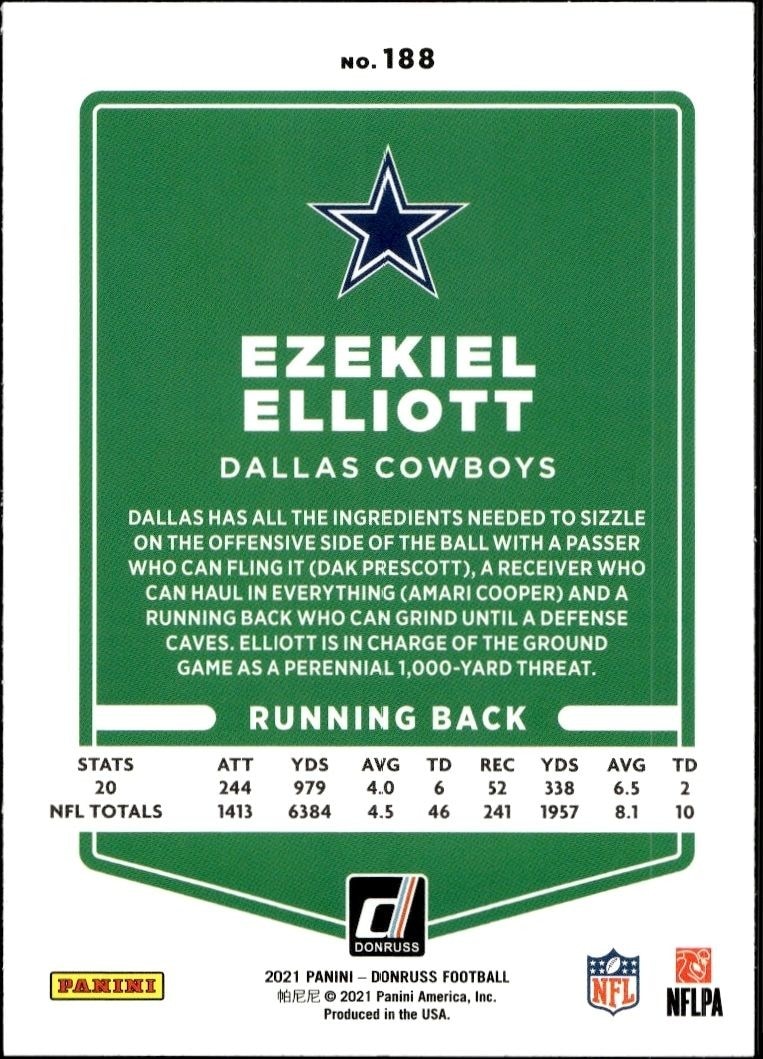 2021 Donruss Ezekiel Elliott #188 football trading card back
