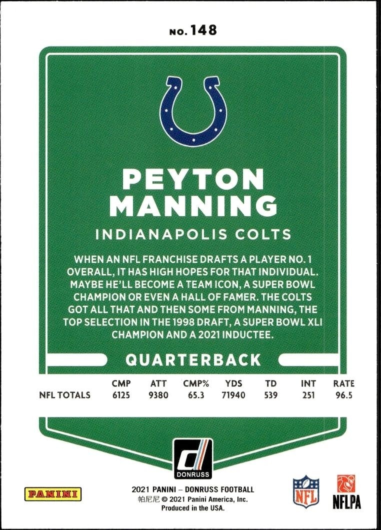 2021 Donruss Peyton Manning #148 football trading card back