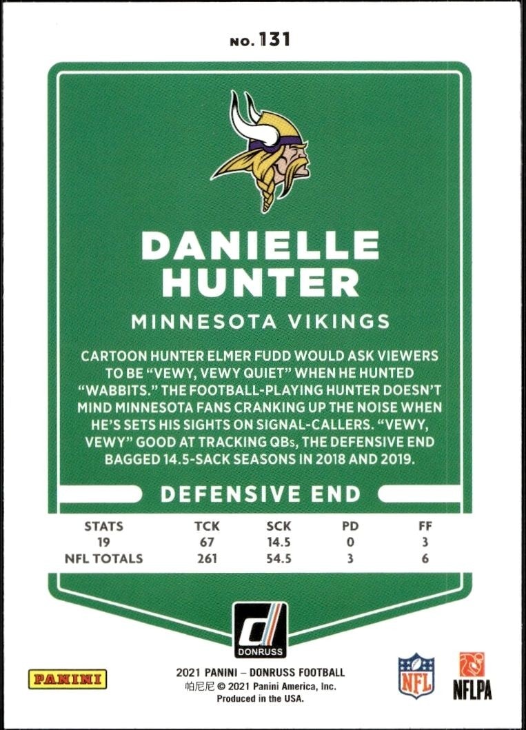 2021 Donruss Danielle Hunter #131 football trading card back