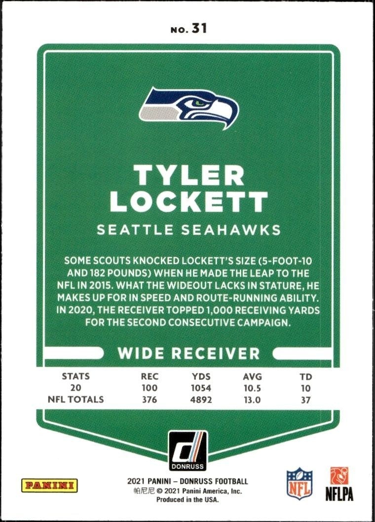 2021 Donruss Tyler Lockett #31 football trading card back