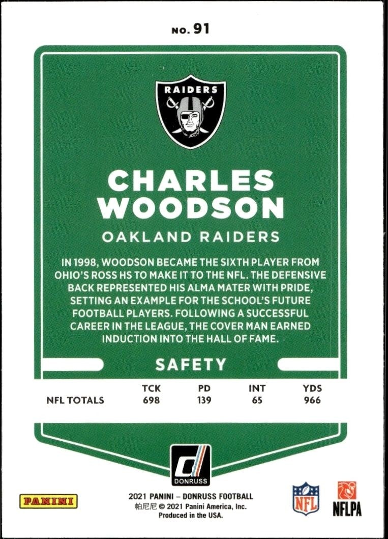2021 Donruss Charles Woodson #91 football trading card back