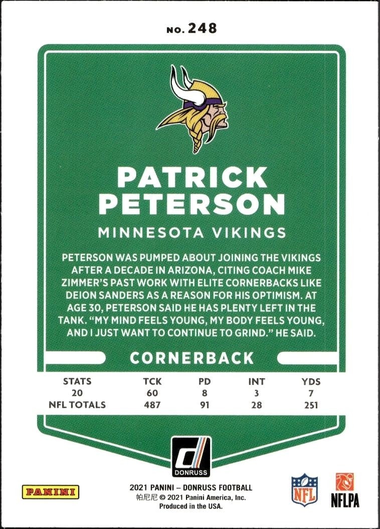 2021 Donruss Patrick Peterson #248 football trading card back