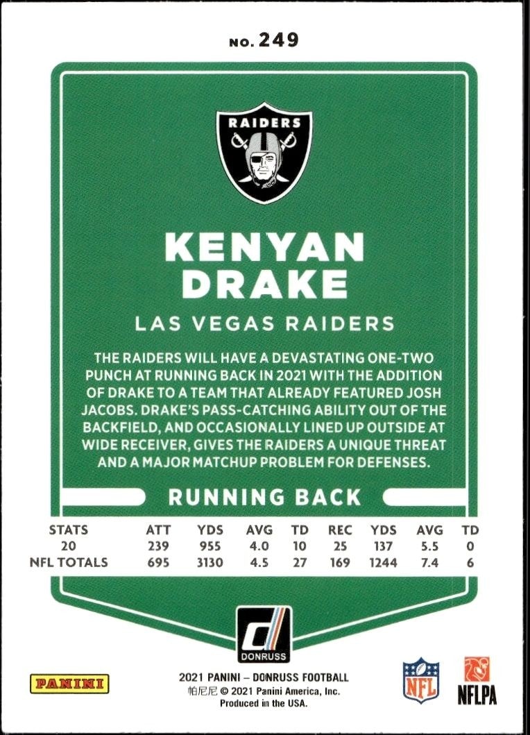 2021 Donruss Kenyan Drake #249 football trading card back