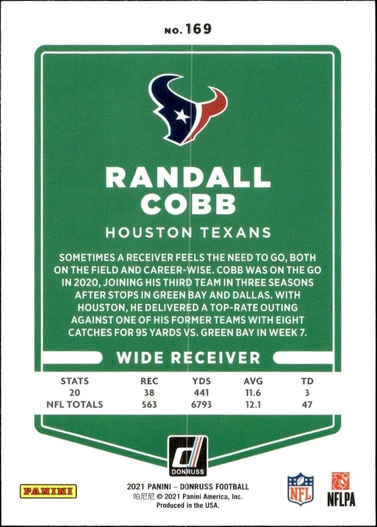 2021 Donruss Randall Cobb #169 football trading card back