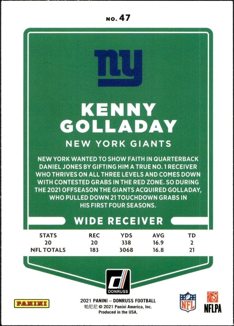 2021 Donruss Kenny Golladay #47 football trading card back