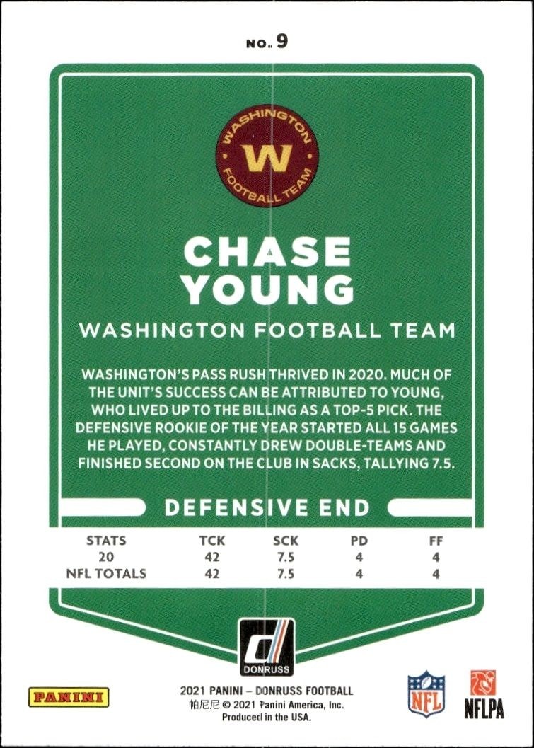 2021 Donruss Chase Young #9 football trading card back