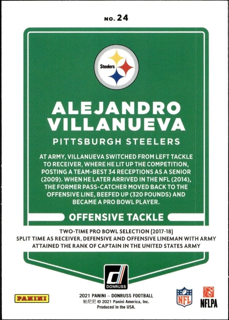 2021 Donruss Alejandro Villanueva #24 football trading card back