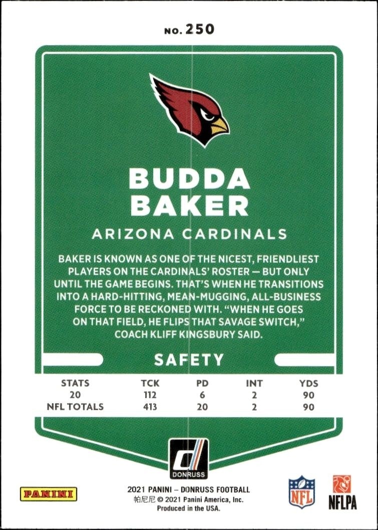 2021 Donruss Budda Baker #250 football trading card back