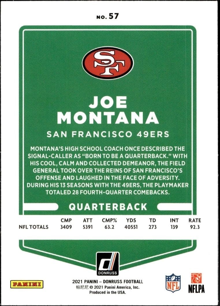 2021 Donruss Joe Montana #57 football trading card back