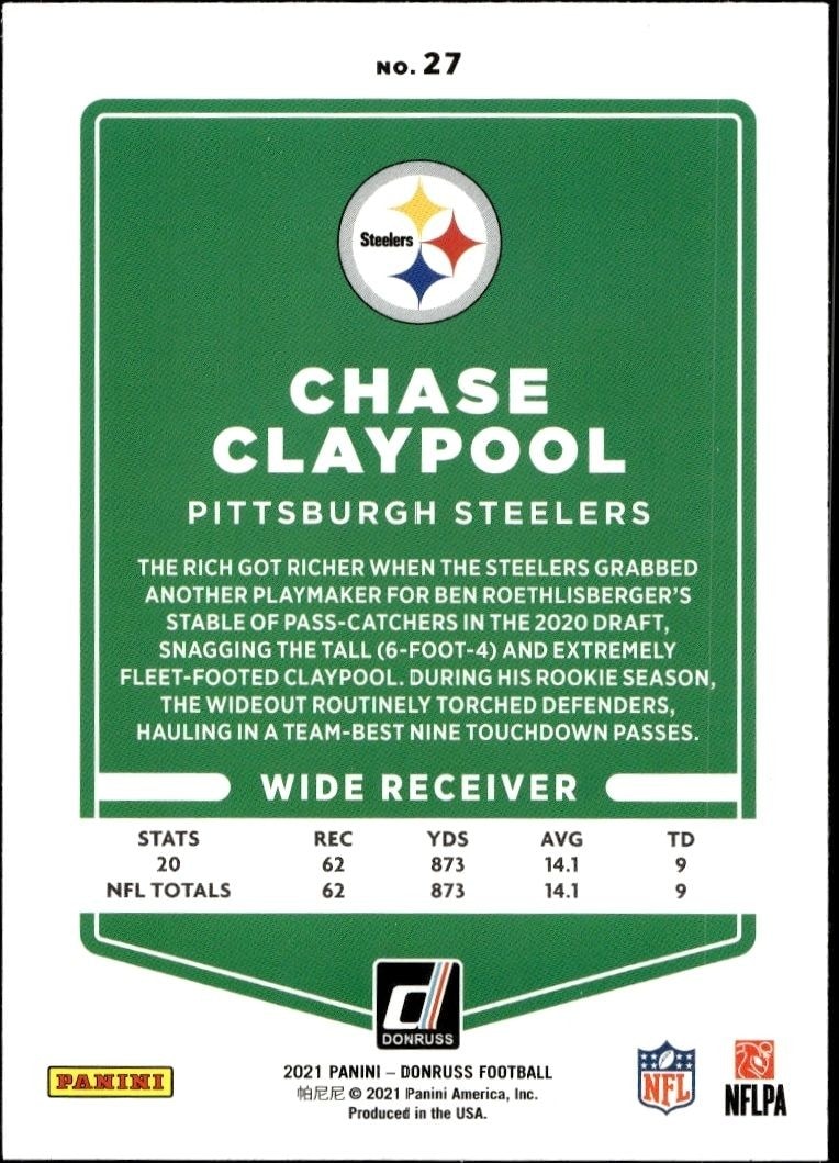 2021 Donruss Chase Claypool #27 football trading card back
