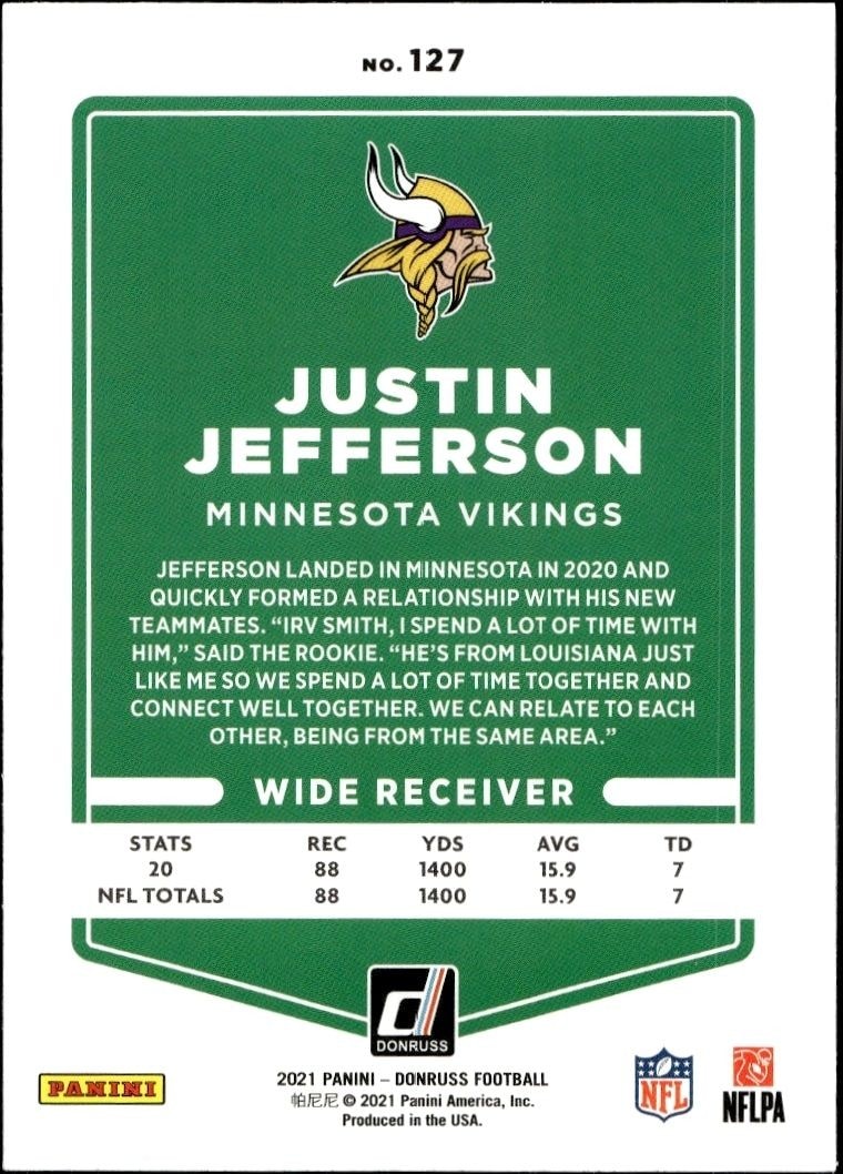 2021 Donruss Justin Jefferson #127 football trading card back