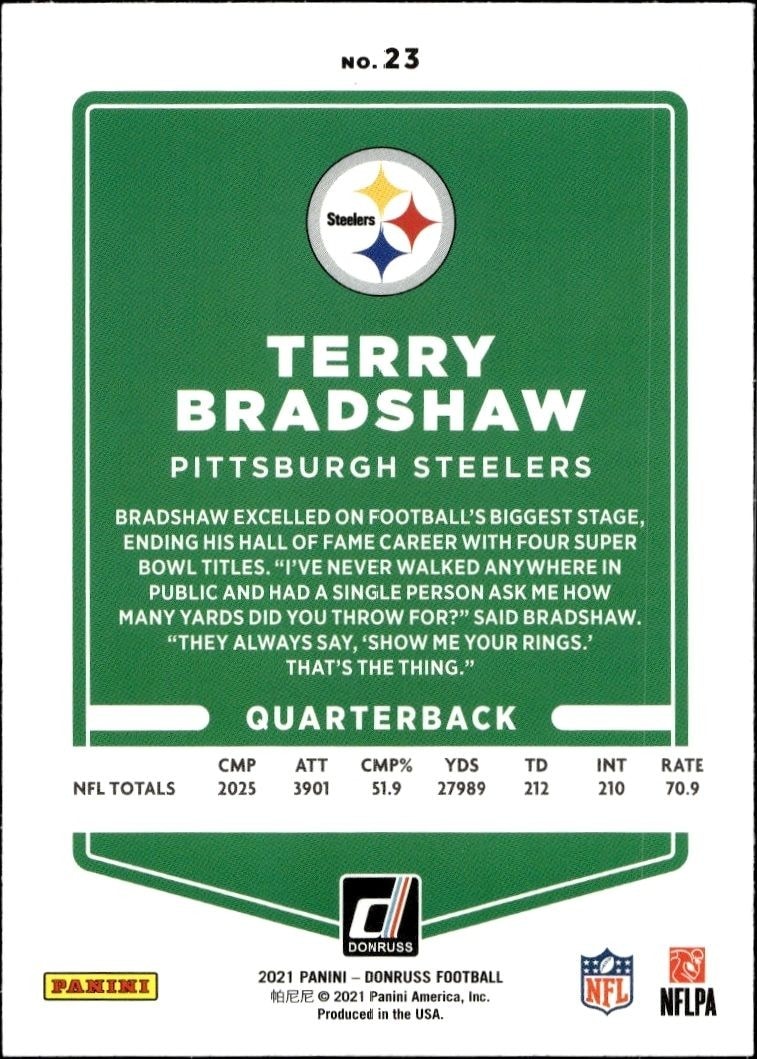 2021 Donruss Terry Bradshaw #23 football trading card back