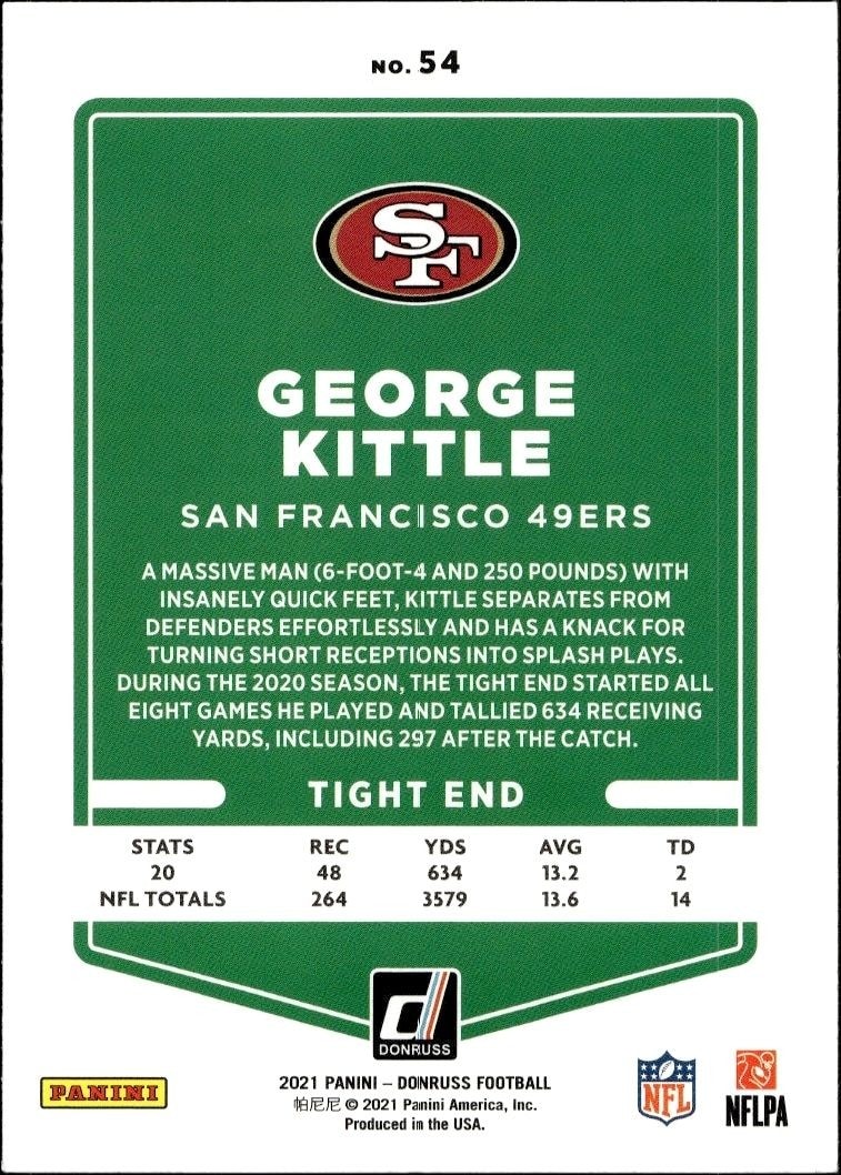 2021 Donruss George Kittle #54 football trading card back