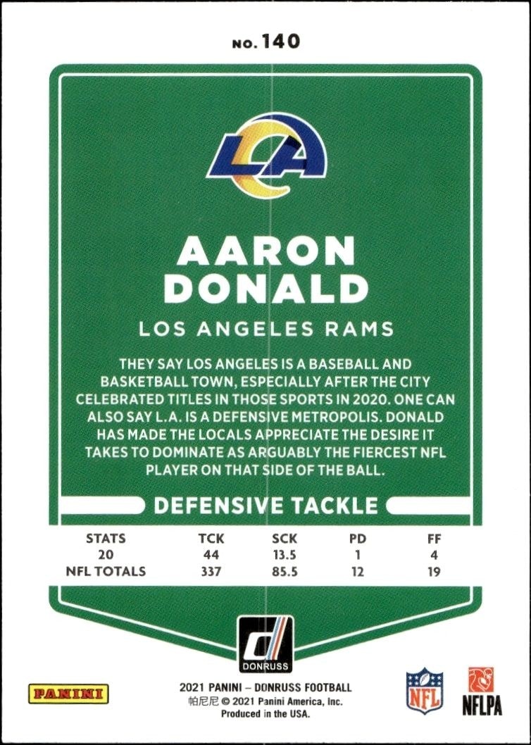 2021 Donruss Aaron Donald #140 football trading card back