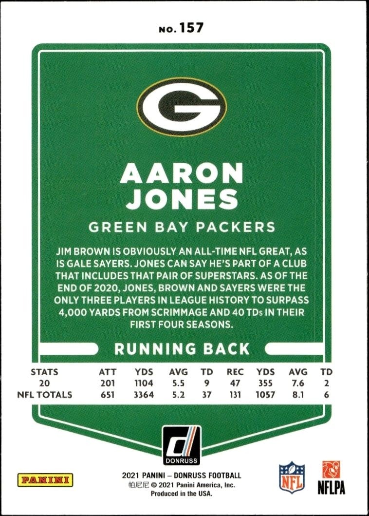 2021 Donruss Aaron Jones #157 football trading card back