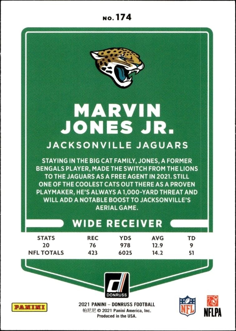 2021 Donruss Marvin Jones Jr. #174 football trading card back