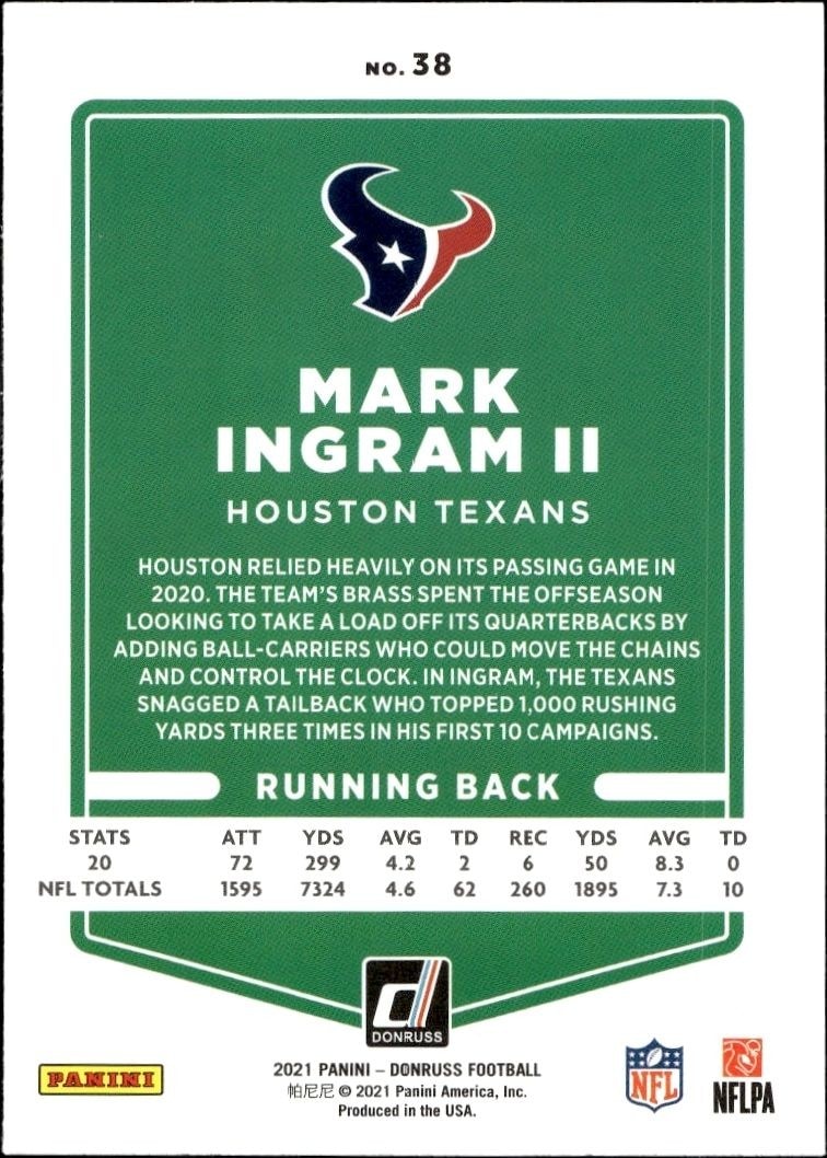 2021 Donruss Mark Ingram II #38 football trading card back