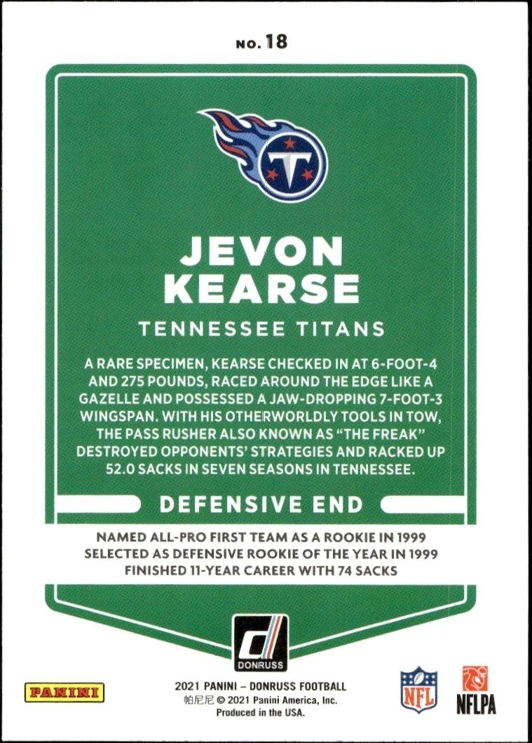 2021 Donruss Jevon Kearse #18 football trading card back