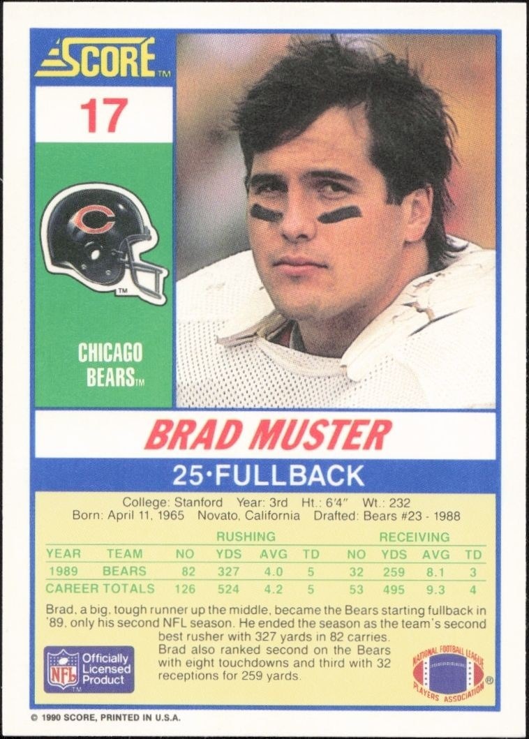 1990 Score Brad Muster #17 football trading card back