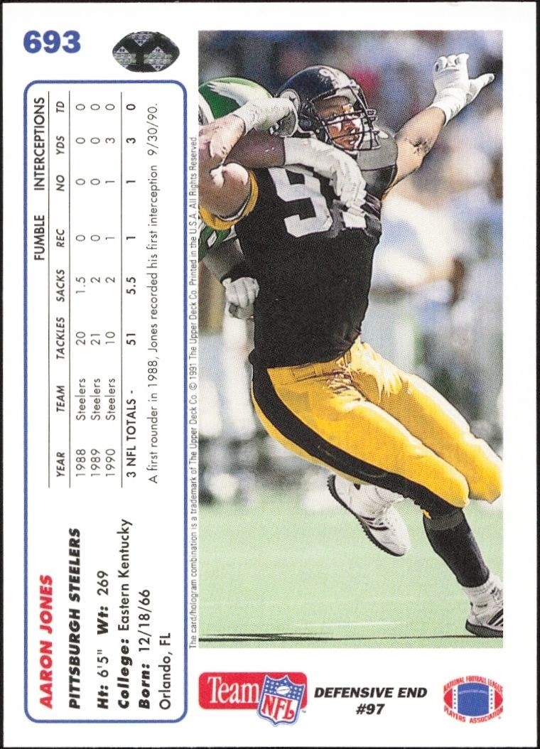 1991 Upper Deck Aaron Jones #693 football trading card back