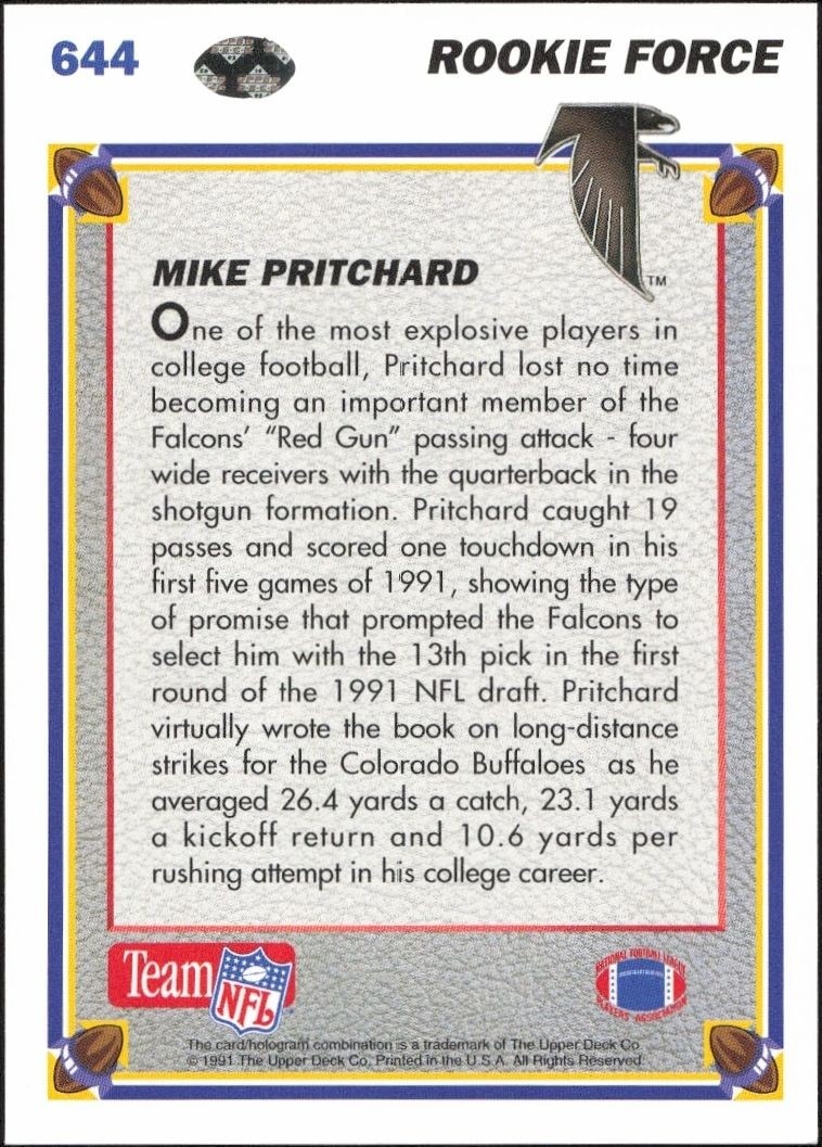 1991 Upper Deck Mike Pritchard #644 football trading card back
