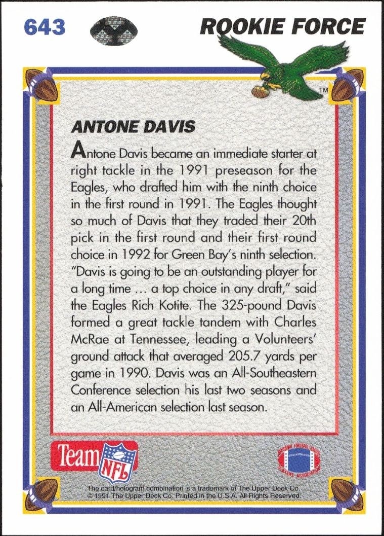 1991 Upper Deck Antone Davis #643 football trading card back