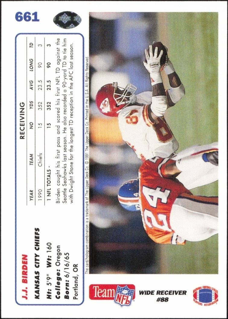 1991 Upper Deck J.J. Birden #661 football trading card back