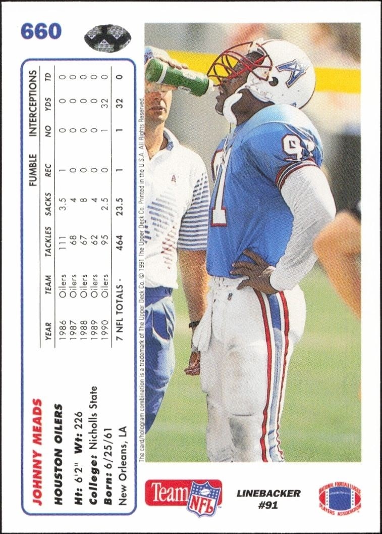 1991 Upper Deck Johnny Meads #660 football trading card back