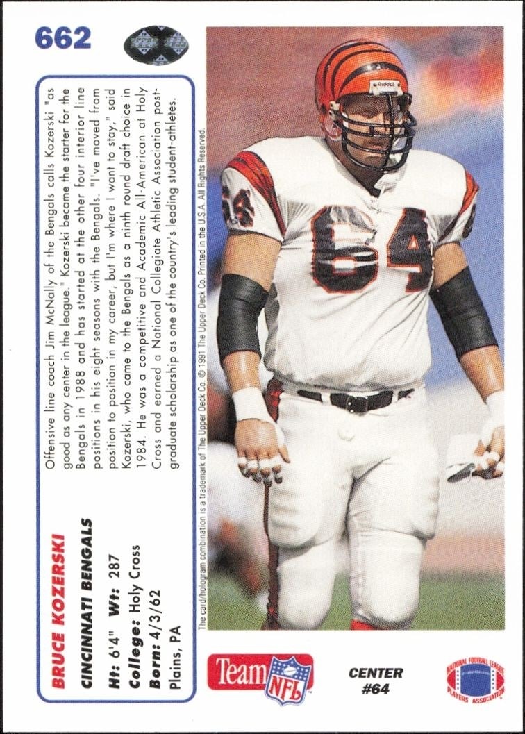 1991 Upper Deck Bruce Kozerski #662 football trading card back