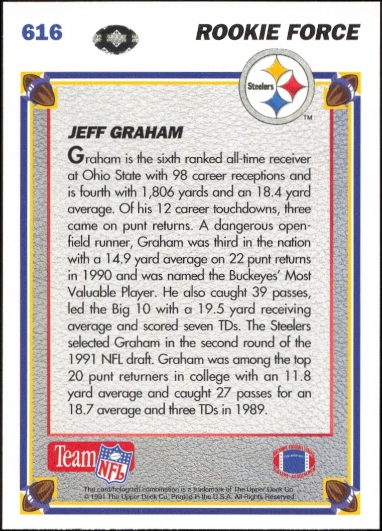 1991 Upper Deck Jeff Graham #616 football trading card back