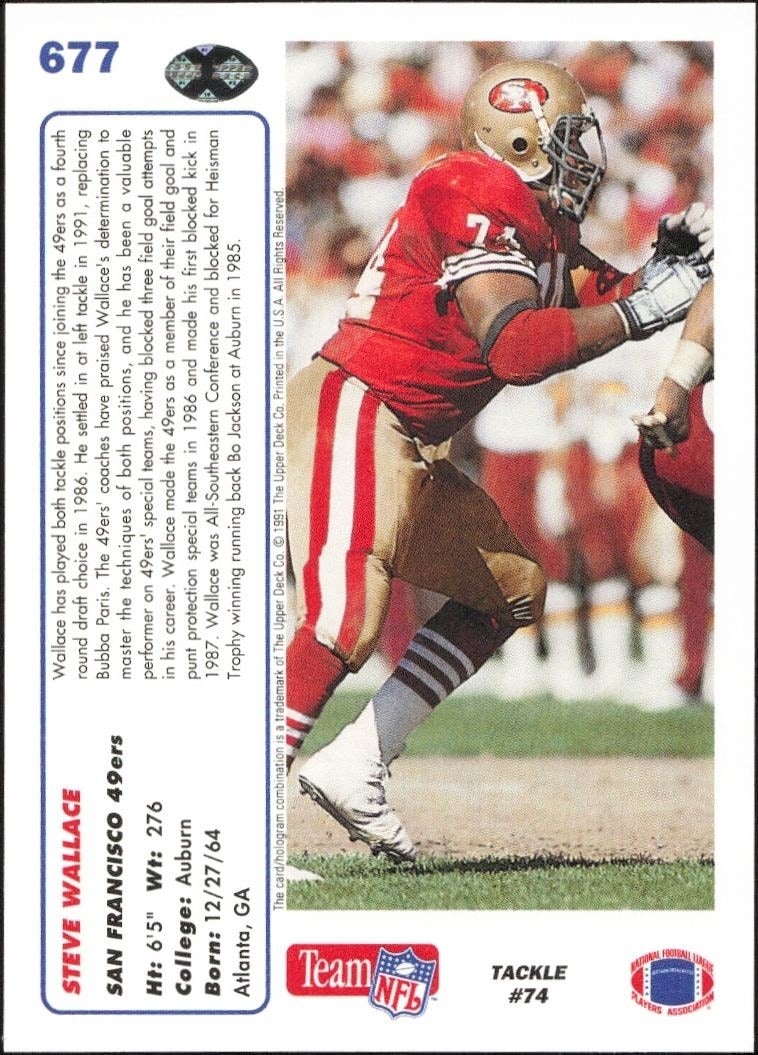 1991 Upper Deck Steve Wallace #677 football trading card back