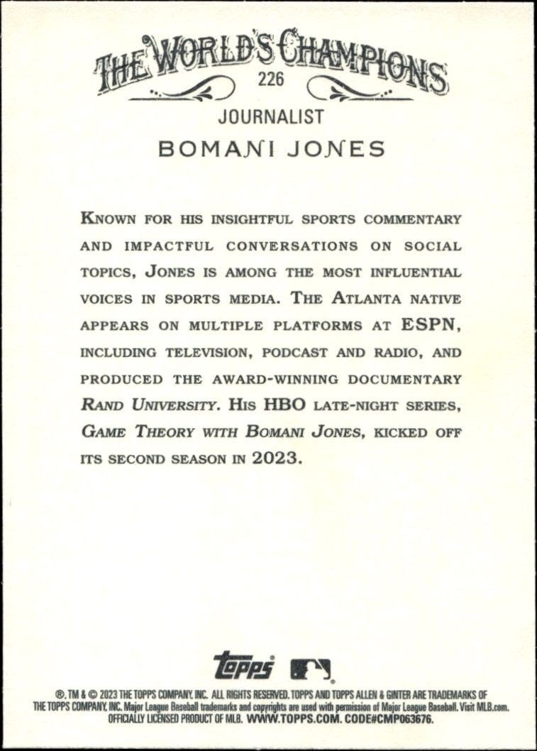 2023 Topps Allen & Ginter Bomani Jones #226 baseball trading card back