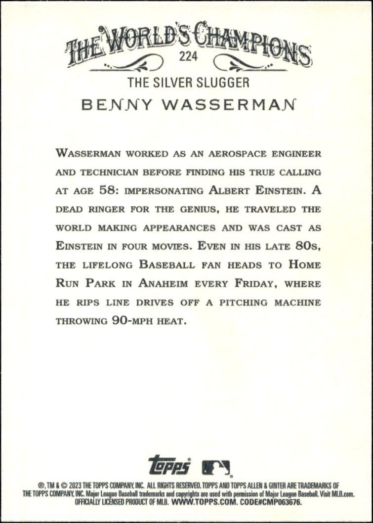 2023 Topps Allen & Ginter Benny Wasserman #224 baseball trading card back