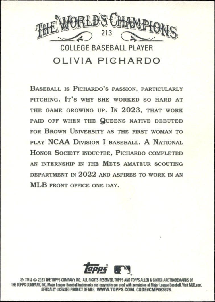 2023 Topps Allen & Ginter Olivia Pichardo #213 baseball trading card back