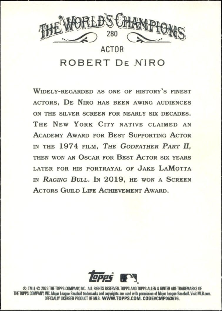 2023 Topps Allen & Ginter Robert De Niro #280 baseball trading card back