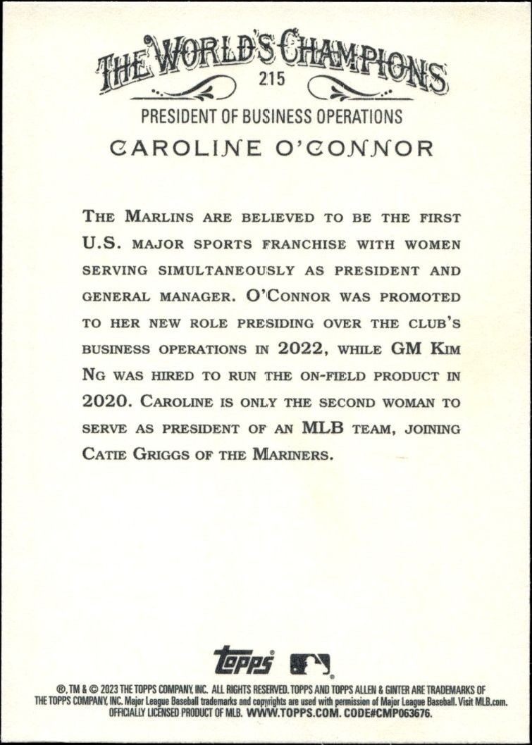 2023 Topps Allen & Ginter Caroline O'Connor #215 baseball trading card back