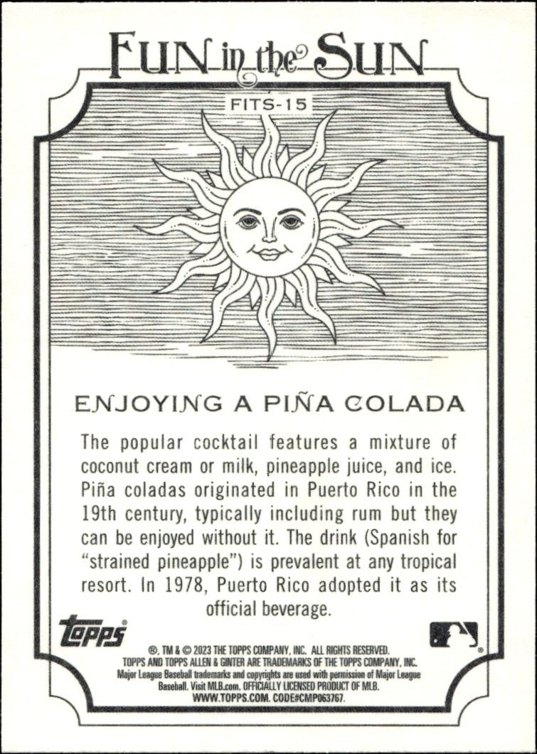 2023 Topps Allen & Ginter Enjoying A Pina Colada #FITS-15 baseball trading card back