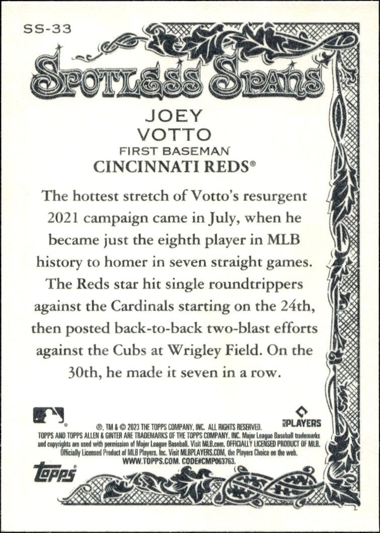 2023 Topps Allen & Ginter Joey Votto #SS-33 baseball trading card back