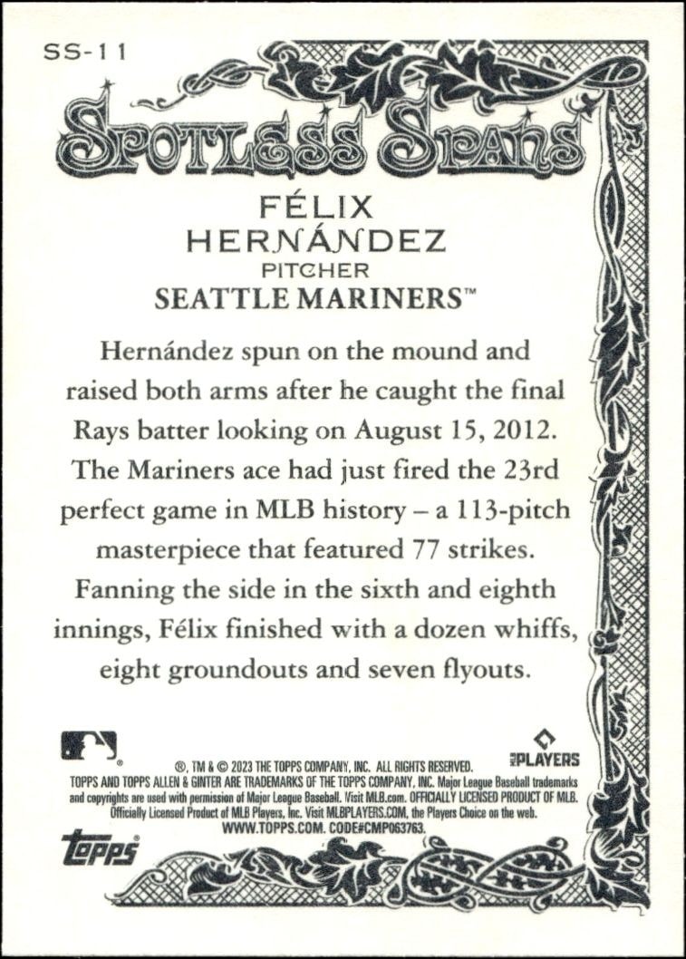 2023 Topps Allen & Ginter Felix Hernandez #SS-11 baseball trading card back