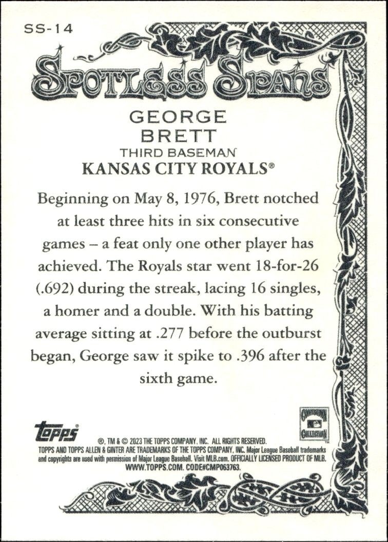 2023 Topps Allen & Ginter George Brett #SS-14 baseball trading card back