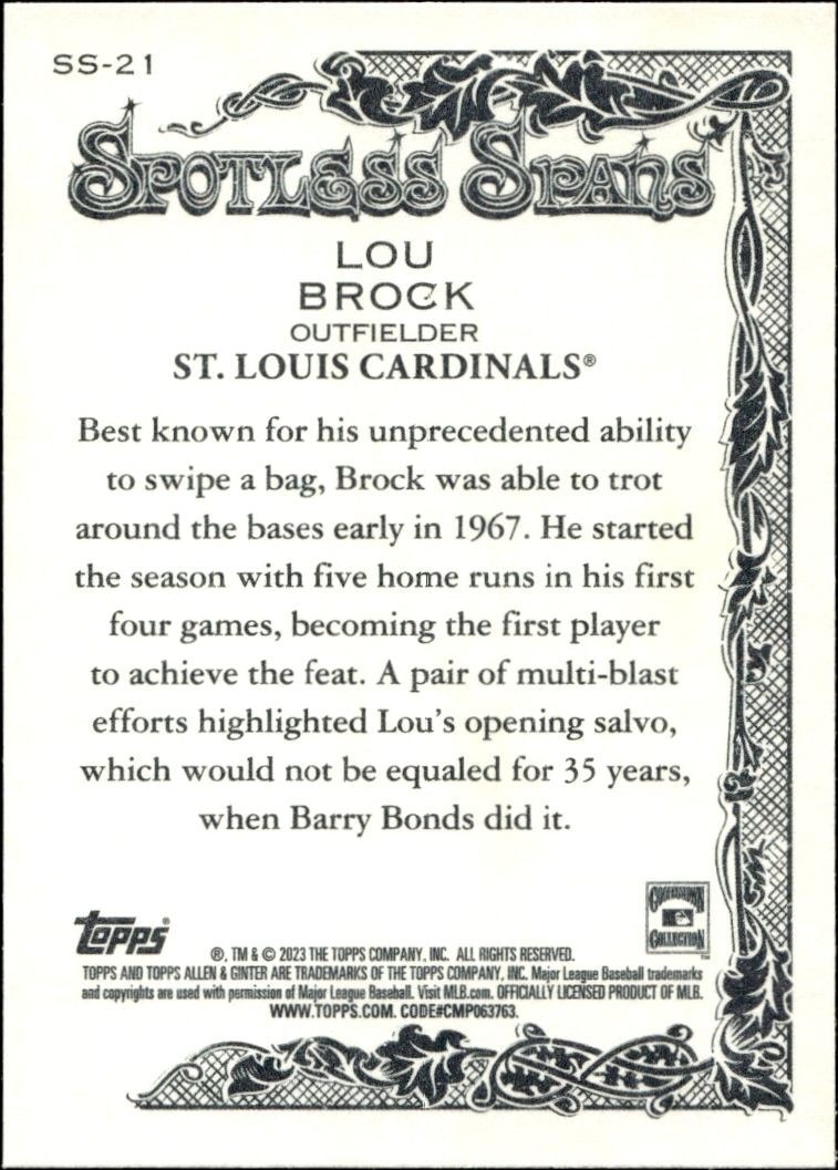 2023 Topps Allen & Ginter Lou Brock #SS-21 baseball trading card back