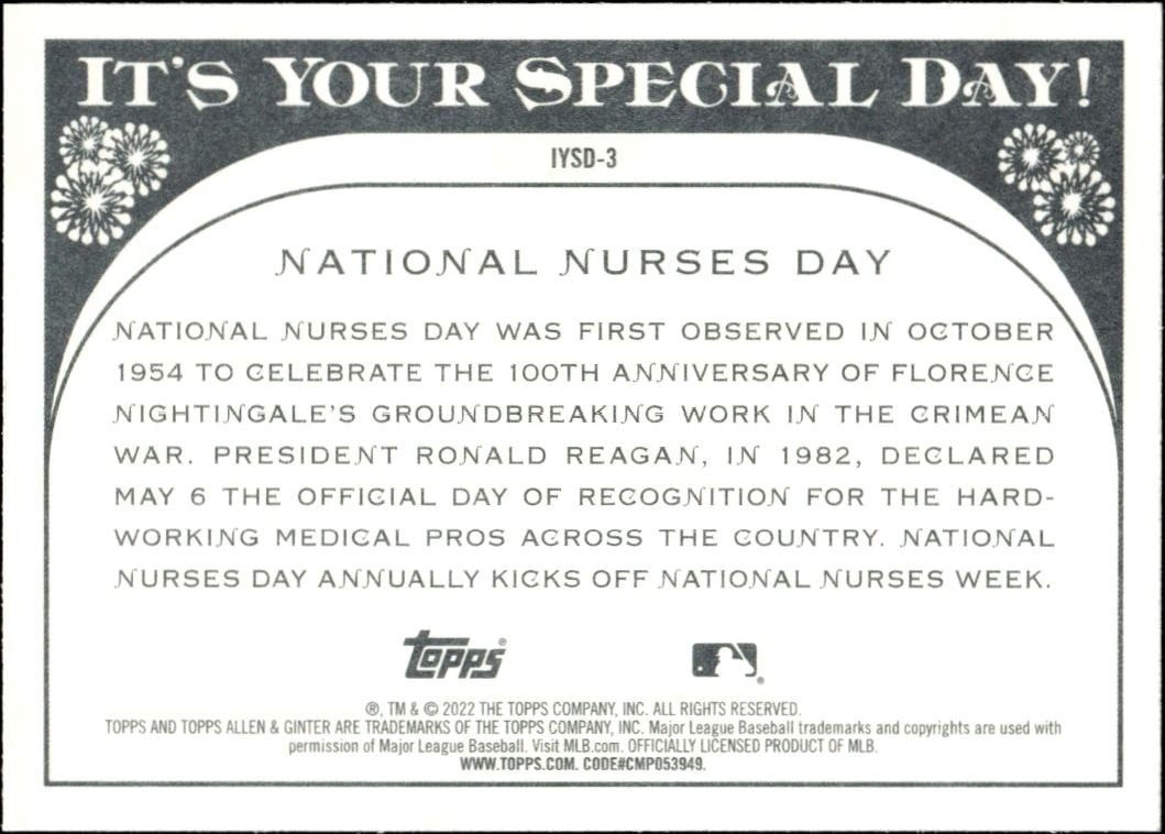 2022 Topps Allen & Ginter National Nurses Day #IYSD-3 baseball trading card back