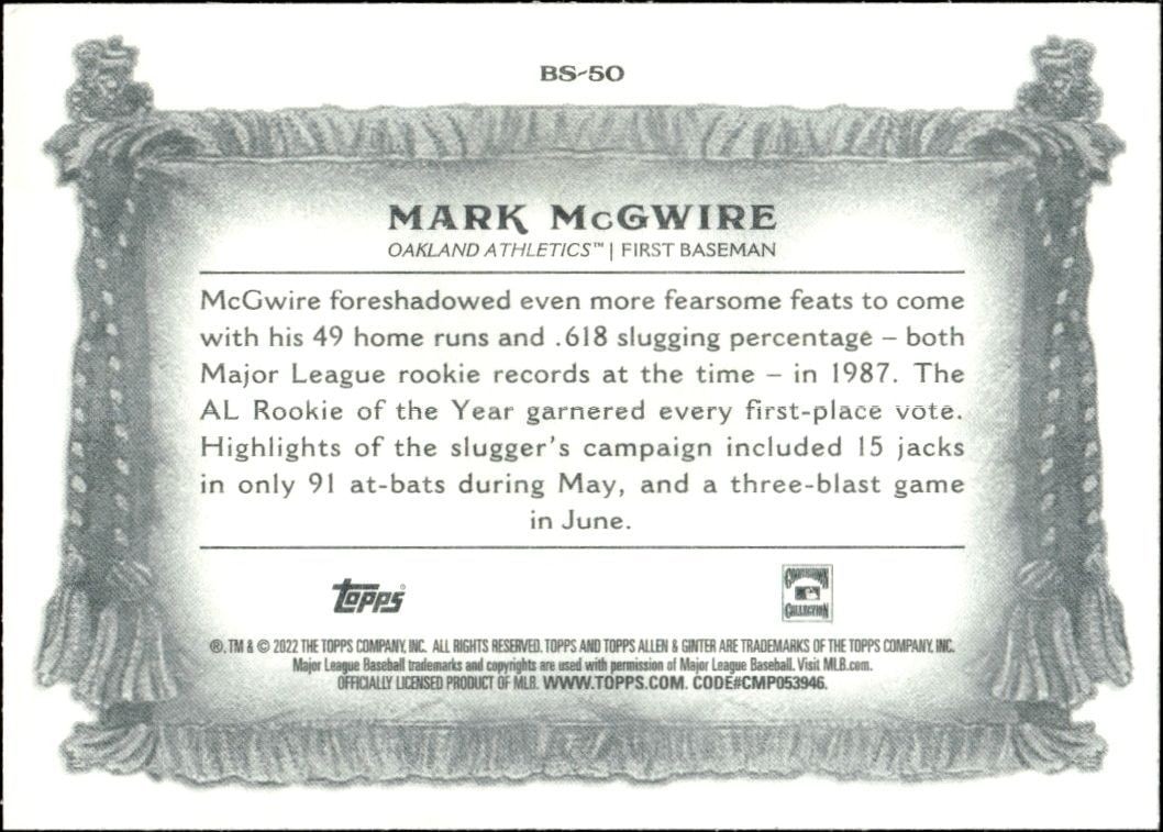 2022 Topps Allen & Ginter Mark McGwire #BS-50 baseball trading card back
